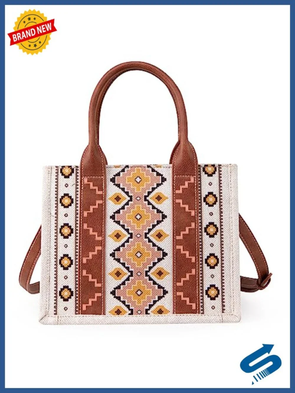 Aztec Print Western Tote Bag Crossbody with Detachable Strap Canvas Satchel